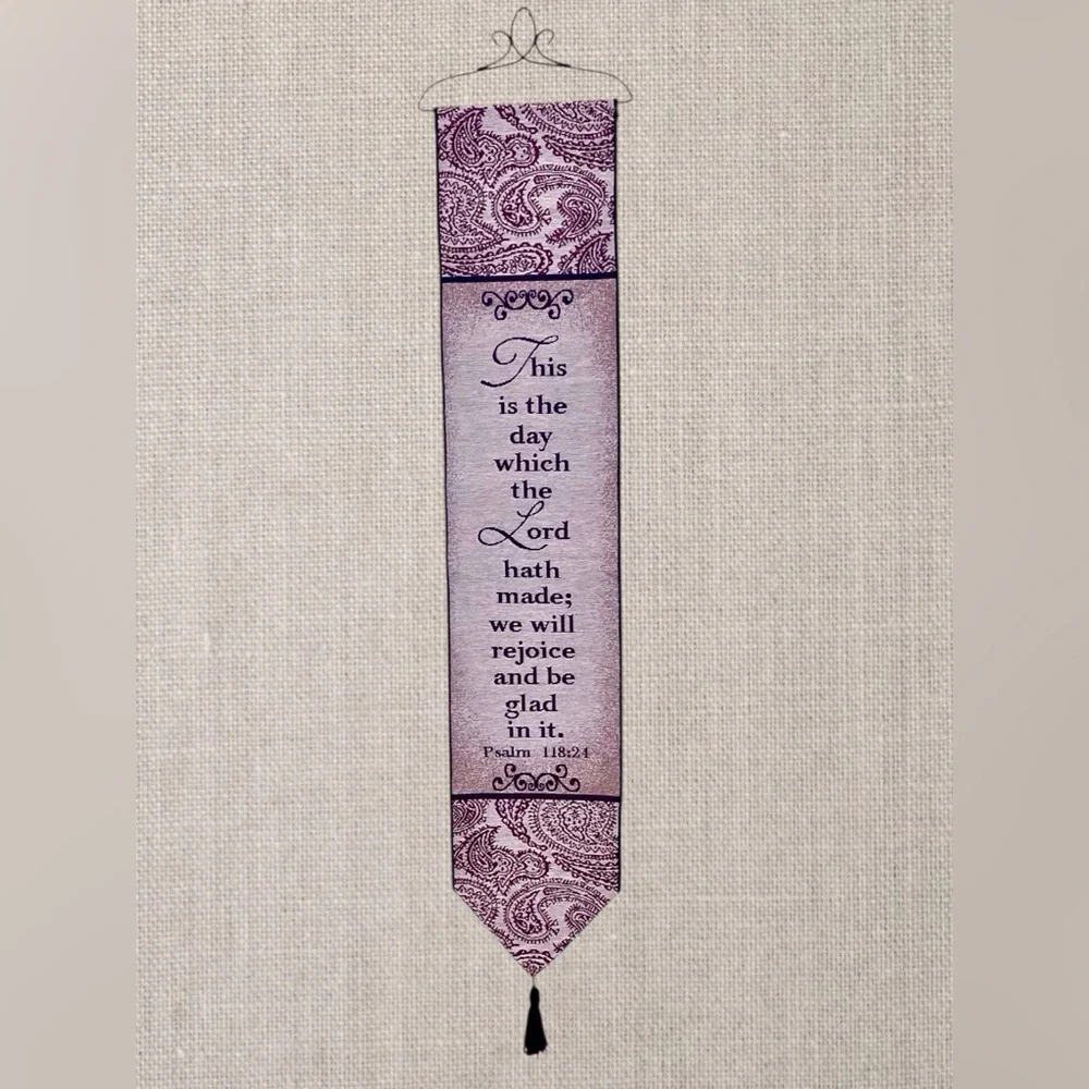 Brown and Tan Scripture Wall Hanging Decor Bell Pull Tapestry Style
